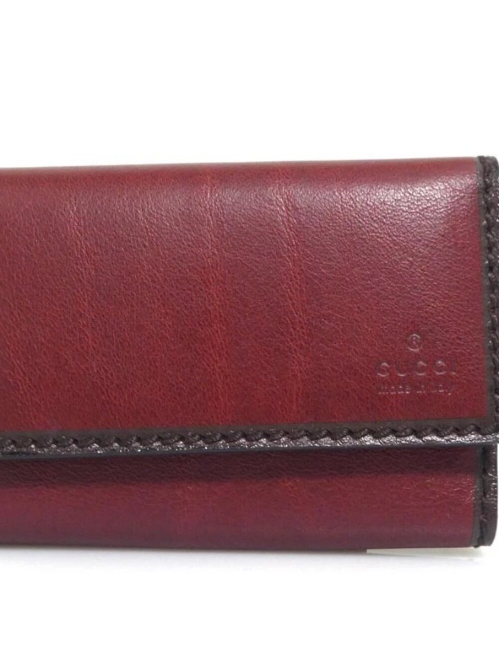 GUCCI Key Case Red Brown Leather/Metal